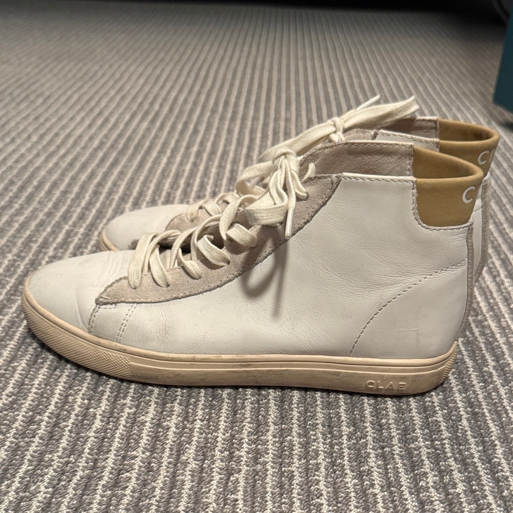 Clae Kids High-Top Sneakers - White and Tan